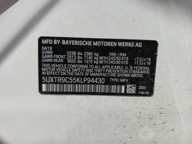 5UXTR9C55KLP94430 - 2019 BMW X3 XDRIVE30I WHITE photo 12