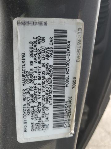 4T1BF32K43U542508 - 2003 TOYOTA CAMRY LE GRAY photo 12