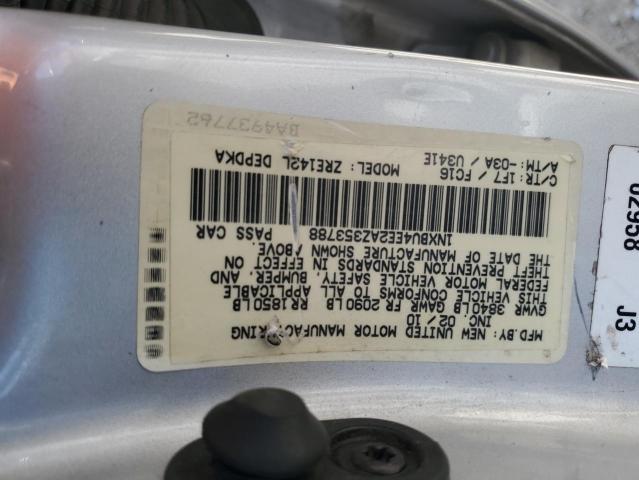 1NXBU4EE2AZ353788 - 2010 TOYOTA COROLLA BASE SILVER photo 12