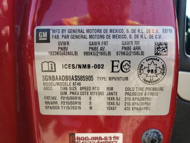 3GNBAADB8AS585905 - 2010 CHEVROLET HHR LS 红色 照片 12