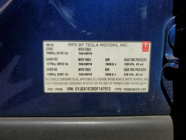 5YJSA1E28GF147913 - 2016 TESLA MODEL S 蓝色 照片 13