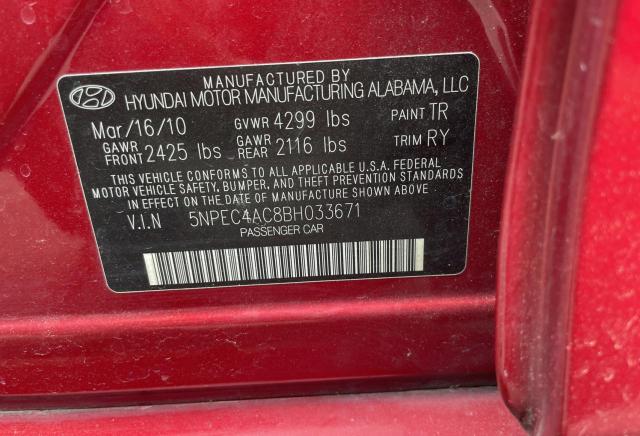 5NPEC4AC8BH033671 - 2011 HYUNDAI SONATA SE RED photo 10