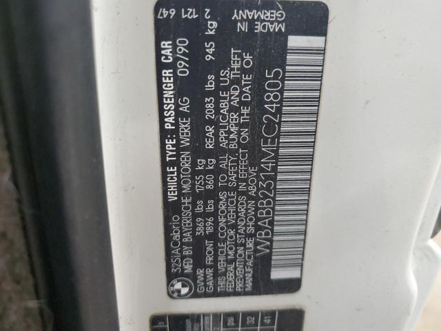WBABB2314MEC24805 - 1991 BMW 325 IC AUTOMATIC WHITE photo 12