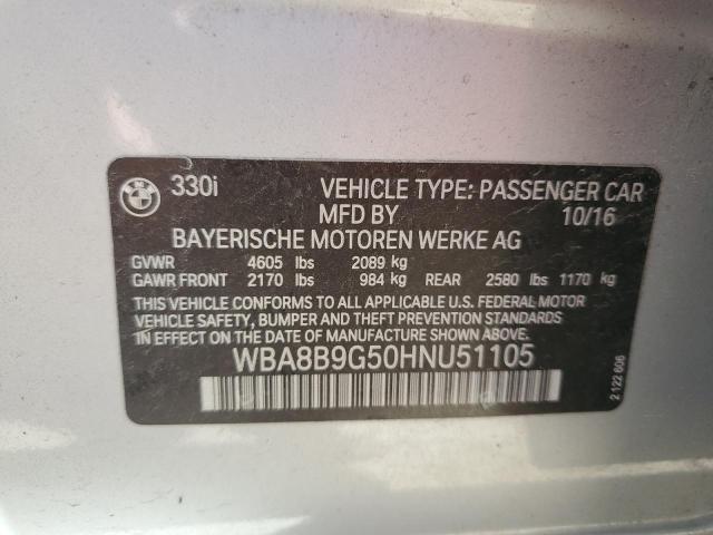 WBA8B9G50HNU51105 - 2017 BMW 330 I SILVER photo 12