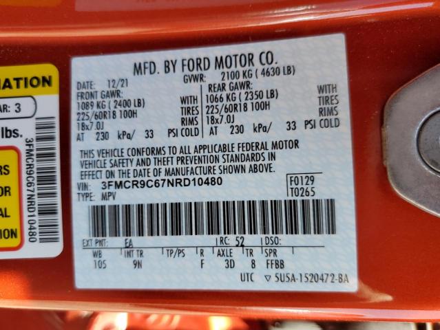 3FMCR9C67NRD10480 - 2022 FORD BRONCO SPO OUTER BANKS ORANGE photo 12