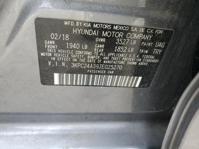 3KPC24A39JE025270 - 2018 HYUNDAI ACCENT SE GRAY photo 12