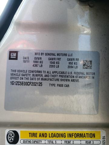 1G1ZC5E00CF202125 - 2012 CHEVROLET MALIBU 1LT BEIGE photo 12