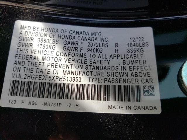 2HGFE2F5XPH513953 - 2023 HONDA CIVIC SPORT 黑色 照片 13