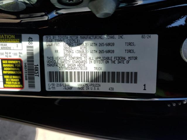 5TFMA5DB6RX178118 - 2024 TOYOTA TUNDRA CREWMAX PLATINUM შავი ფოტო 12