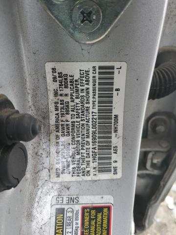 1HGFA16909L002217 - 2009 HONDA CIVIC EXL SILVER photo 12