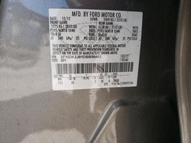 2FMDK3J91DBB56462 - 2013 FORD EDGE SEL GRAY photo 13