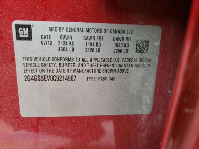 2G4GS5EV0C9214907 - 2012 BUICK REGAL PREMIUM RED photo 12