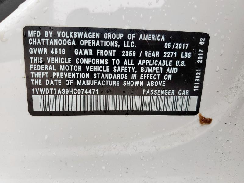1VWDT7A39HC074471 - 2017 VOLKSWAGEN PASSAT R-LINE თეთრი ფოტო 13