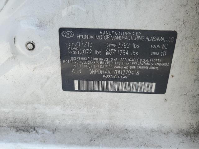 5NPDH4AE7DH279418 - 2013 HYUNDAI ELANTRA GLS WHITE photo 12