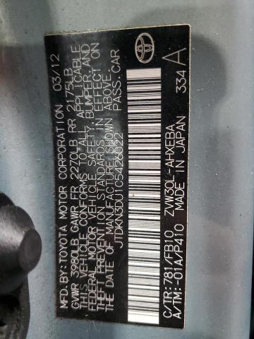 JTDKN3DU1C5426022 - 2012 TOYOTA PRIUS 蓝色 照片 13