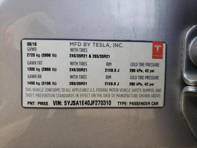 5YJSA1E40JF270310 - 2018 TESLA MODEL S Gümüş foto 13
