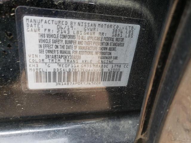 3N1AB7AP0KY369228 - 2019 NISSAN SENTRA S BLACK photo 12