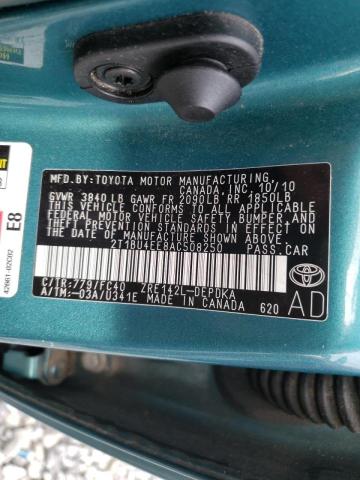 2T1BU4EE8AC508250 - 2010 TOYOTA COROLLA BASE TEAL photo 10