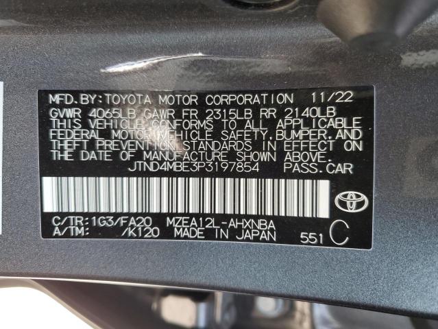 JTND4MBE3P3197854 - 2023 TOYOTA COROLLA SE CHARCOAL photo 12