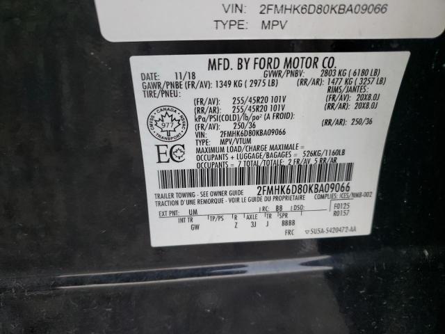 2FMHK6D80KBA09066 - 2019 FORD FLEX LIMITED BLACK photo 10