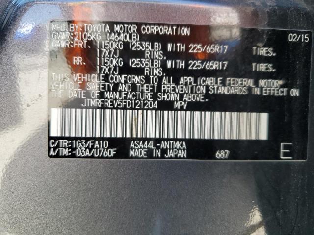 JTMRFREV5FD121204 - 2015 TOYOTA RAV4 XLE GRAY photo 13