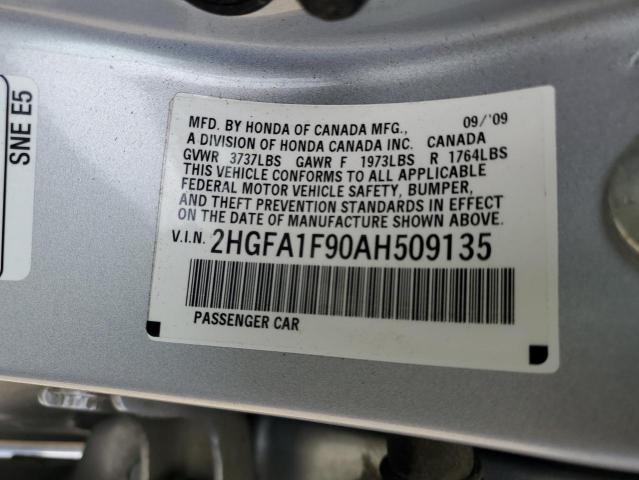 2HGFA1F90AH509135 - 2010 HONDA CIVIC EXL ვერცხლისფერი ფოტო 12