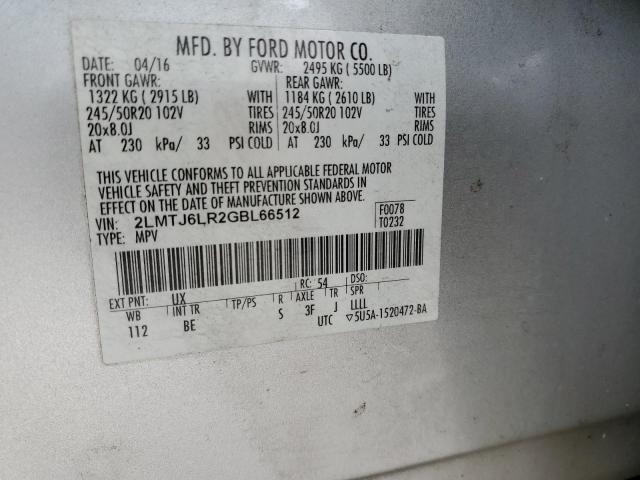 2LMTJ6LR2GBL66512 - 2016 LINCOLN MKX RESERVE 银色 照片 13