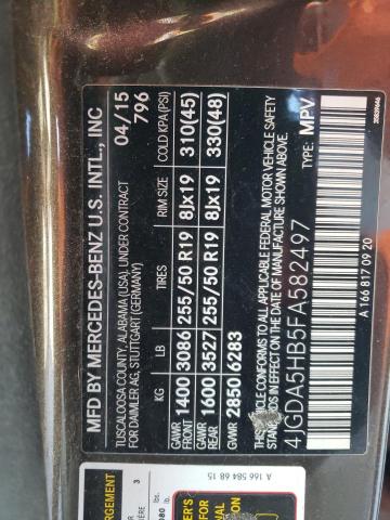 4JGDA5HB5FA582497 - 2015 MERCEDES-BENZ ML 350 4MATIC CHARCOAL photo 13