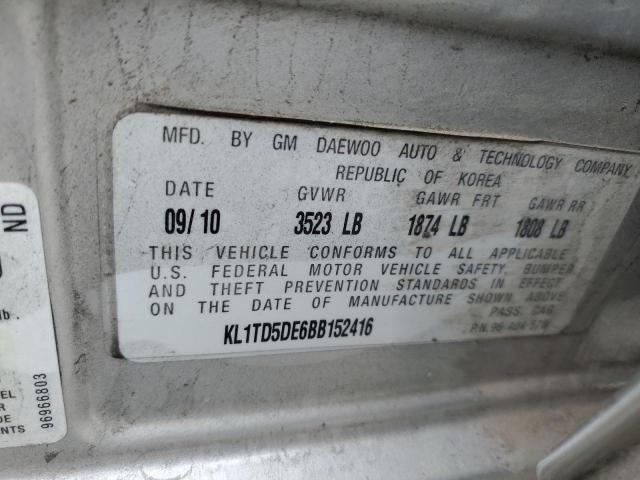 KL1TD5DE6BB152416 - 2011 CHEVROLET AVEO LS Gümüş foto 12