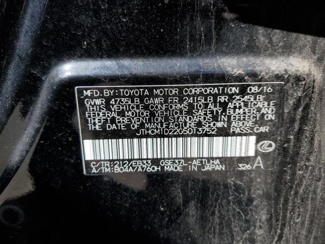 JTHCM1D22G5013752 - 2016 LEXUS IS 300 BLACK photo 12