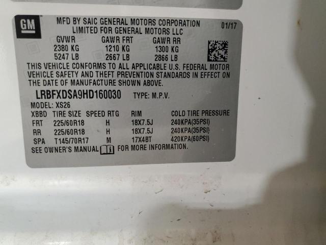 LRBFXDSA9HD160030 - 2017 BUICK ENVISION ESSENCE Սպիտակ լուսանկար 13