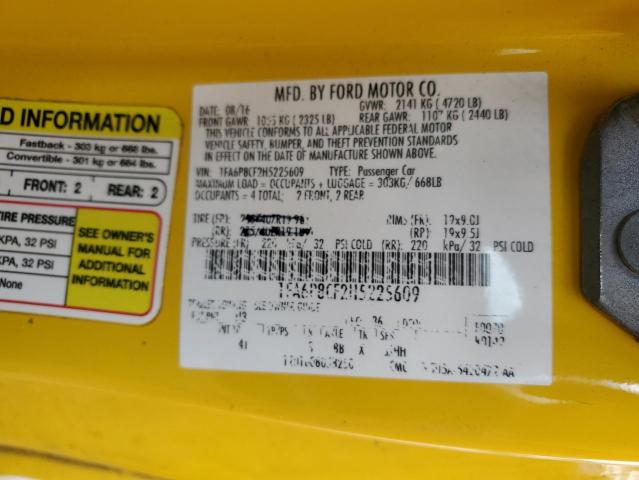 1FA6P8CF2H5225609 - 2017 FORD MUSTANG GT YELLOW photo 13