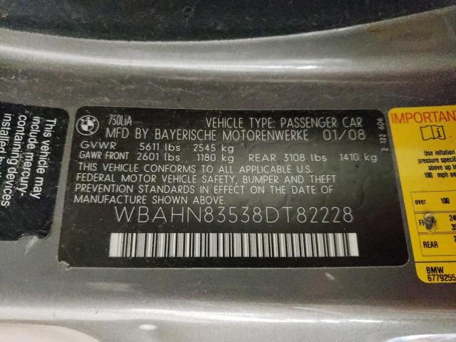 WBAHN83538DT82228 - 2008 BMW 750 LI SILVER photo 12