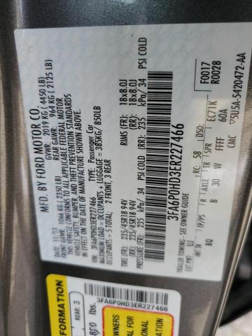 3FA6P0HD3ER227466 - 2014 FORD FUSION SE GRAY photo 12