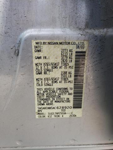 5N1AR1NB5AC628920 - 2010 NISSAN PATHFINDER S SILVER photo 14