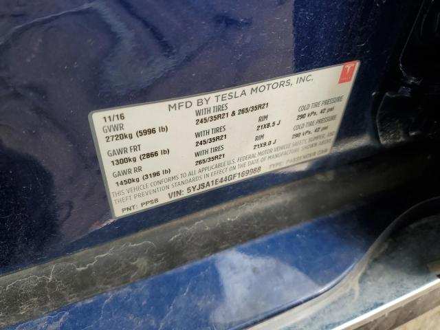 5YJSA1E44GF169988 - 2016 TESLA MODEL S BLUE photo 12