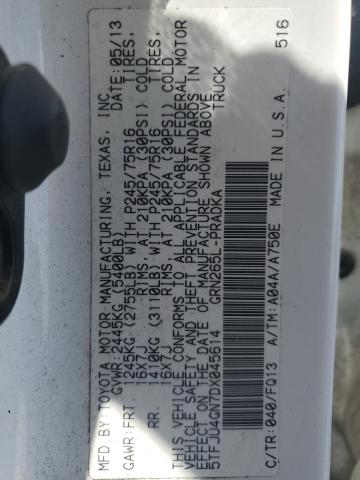 5TFJU4GN7DX045614 - 2013 TOYOTA TACOMA DOUBLE CAB PRERUNNER WHITE photo 12