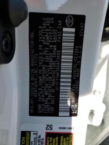 4T1T11AK3RU872609 - 2024 TOYOTA CAMRY SE NIGHT SHADE WHITE photo 12