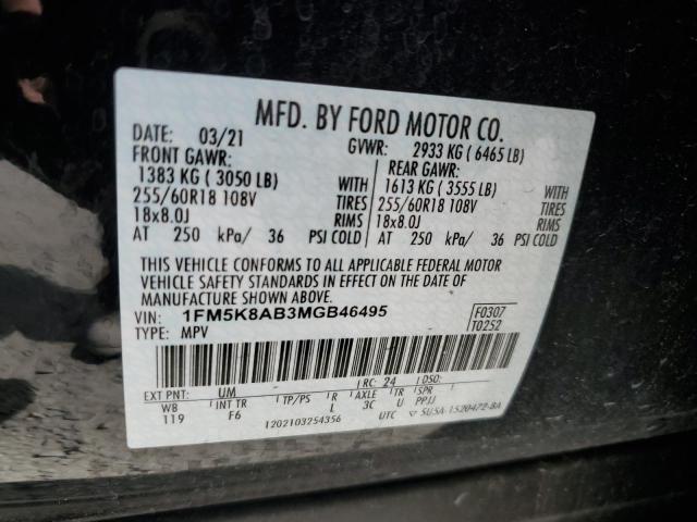 1FM5K8AB3MGB46495 - 2021 FORD EXPLORER POLICE INTERCEPTOR BLACK photo 12