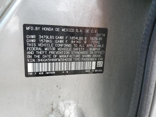 3HGGK5H88FM764038 - 2015 HONDA FIT EX SILVER photo 12