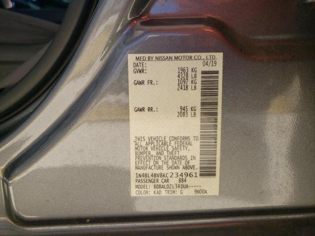 1N4BL4BV8KC234961 - 2019 NISSAN ALTIMA S GRAY photo 12