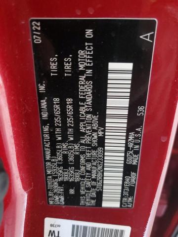 5TDGZRBH2NS233099 - 2022 TOYOTA HIGHLANDER XLE MAROON photo 13