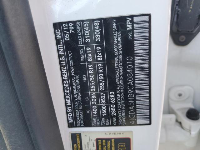 4JGDA5HB9CA084010 - 2012 MERCEDES-BENZ ML 350 4MATIC WHITE photo 13