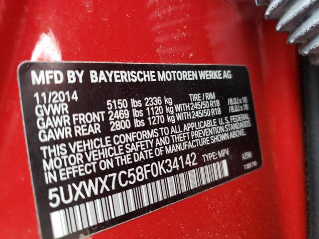 5UXWX7C58F0K34142 - 2015 BMW X3 XDRIVE35I RED photo 14