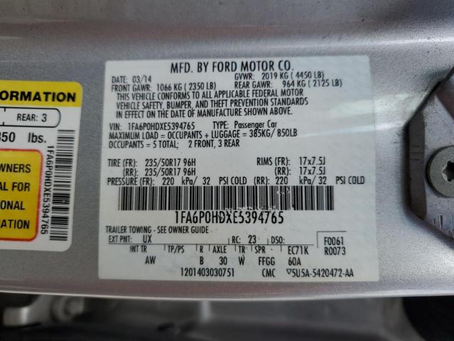 1FA6P0HDXE5394765 - 2014 FORD FUSION SE SILVER photo 12