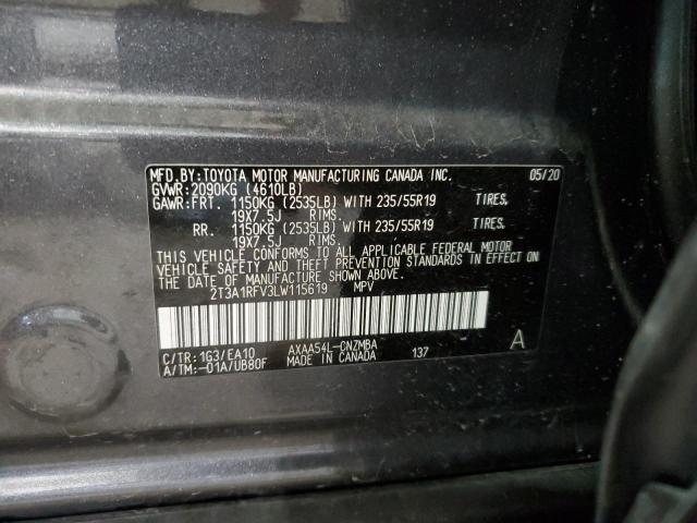 2T3A1RFV3LW115619 - 2020 TOYOTA RAV4 XLE PREMIUM CHARCOAL photo 13