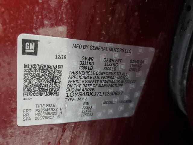 1GYS4BKJ7LR230627 - 2020 CADILLAC ESCALADE LUXURY Բորդո լուսանկար 13