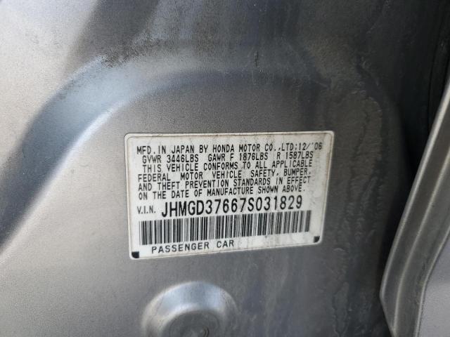 JHMGD37667S031829 - 2007 HONDA FIT S SILVER photo 13