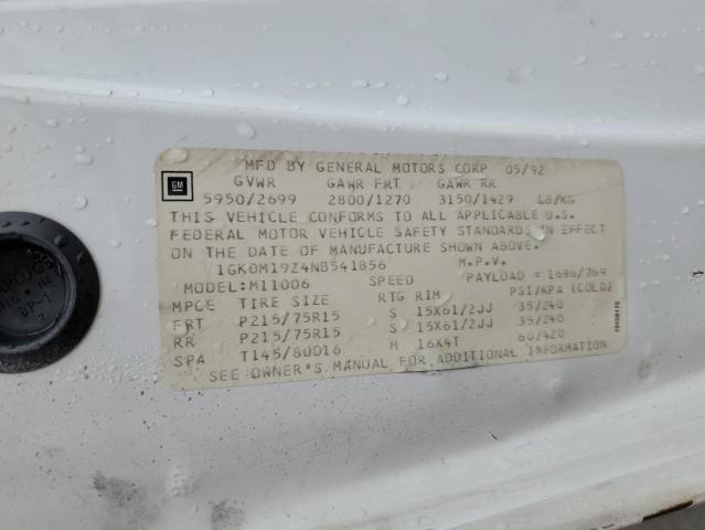 1GKDM19Z4NB541856 - 1992 GMC SAFARI XT WHITE photo 13