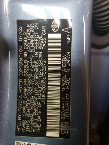 JTDKB20U767532721 - 2006 TOYOTA PRIUS BLUE photo 12
